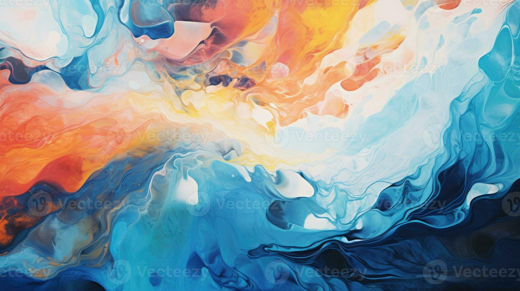 Abstract oil paint, wave ink drawing in white, yellow, red and blue colors. AI generated photo