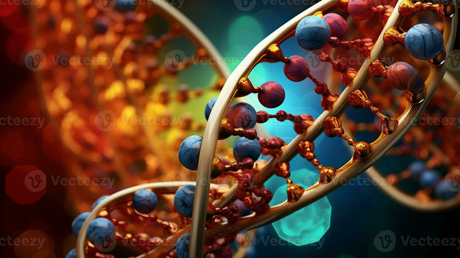 macro view molecule of DNA illustration. Generative AI photo