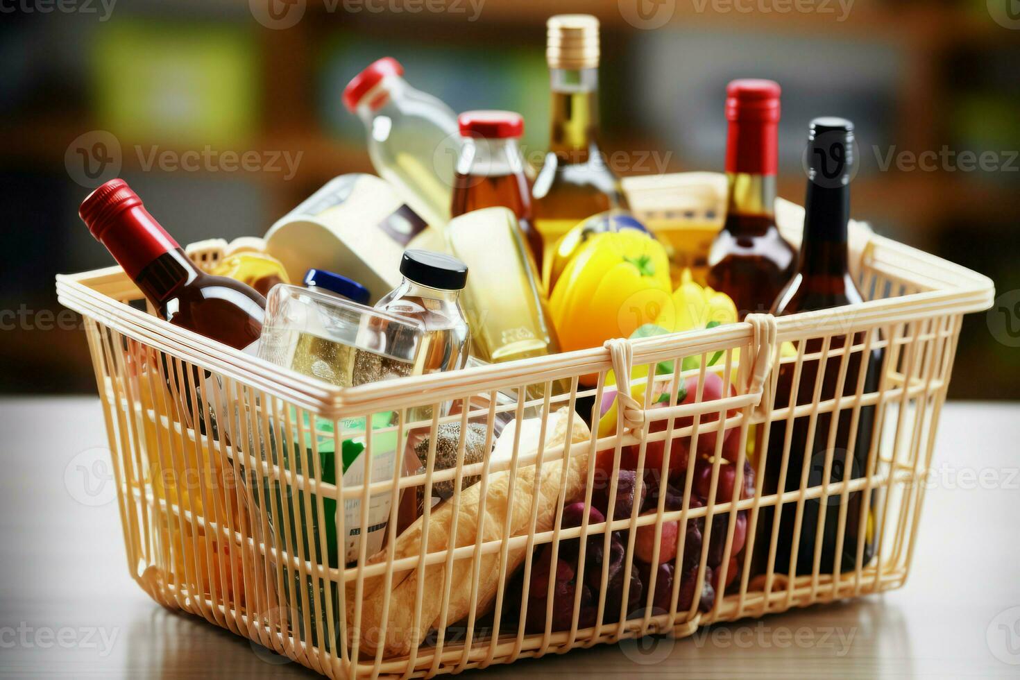 Grocery shop basket. Generate Ai photo