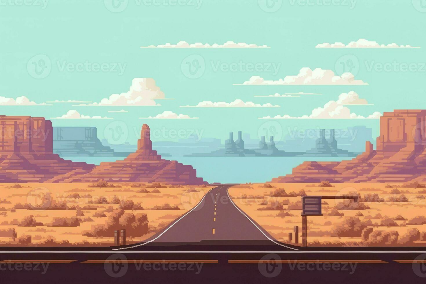 Desert road pixel landscape. Generate Ai photo