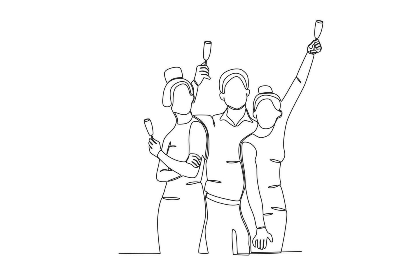 Three people party to celebrate the new year vector