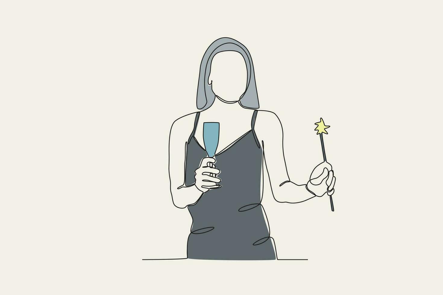 Colored illustration of a woman holding a glass and fireworks vector