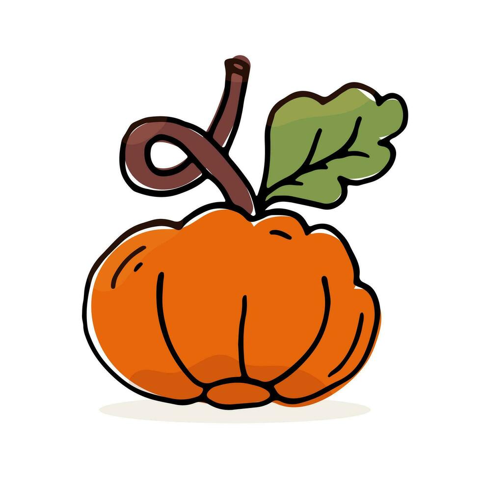 Autumn Pumpkin isolated vector illustration. Theme of harvest, food. Color Doodle single vegetable.