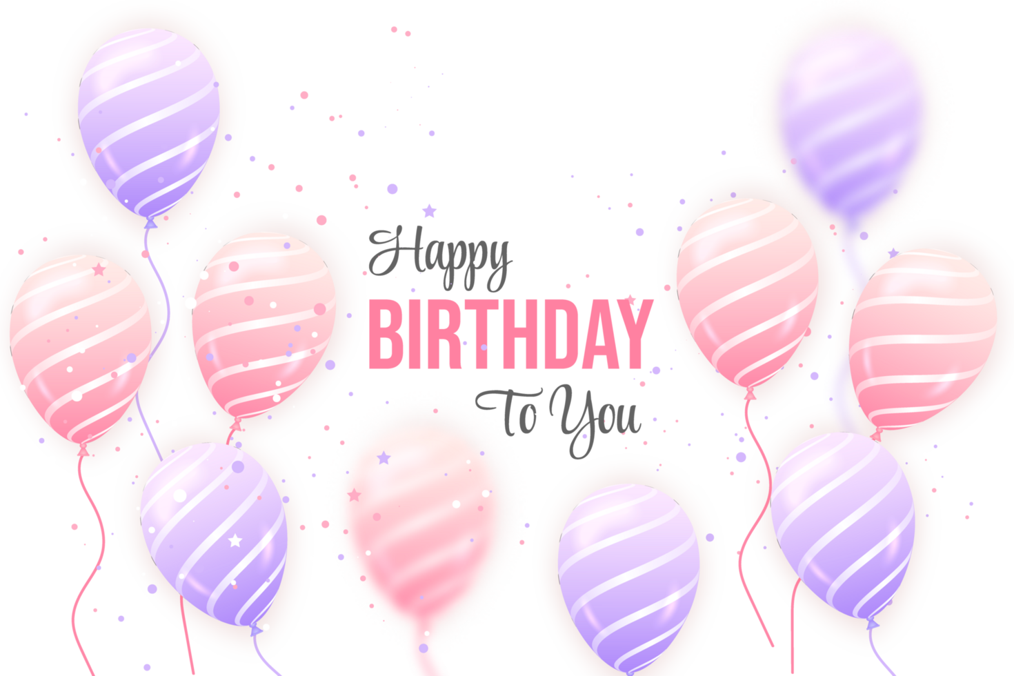 Beautiful happy birthday Background With pink balloons and confetti for birth day celebration card png