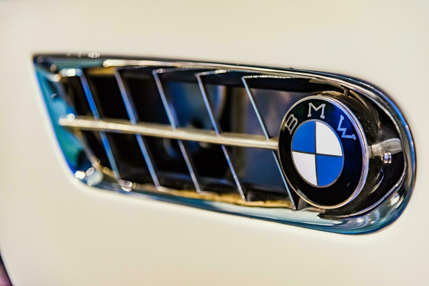 Munich, Germany - Aug 27, 2019 - Close up shot of BMW logo on vintage model  in the museum 31211603 Stock Photo at Vecteezy