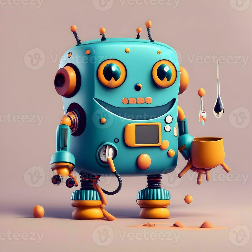 3D sticker template showcasing a lovable but clumsy robot character photo