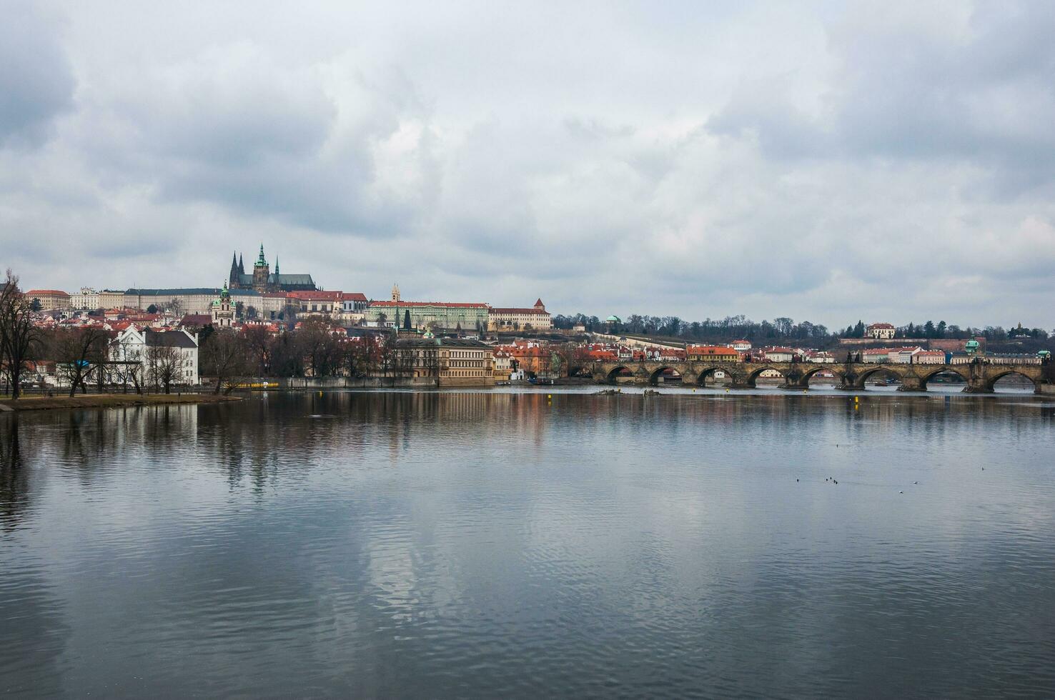 Prague, Czech Republic, - 17 Feb 2018 - spectacular view on the old town from the river photo