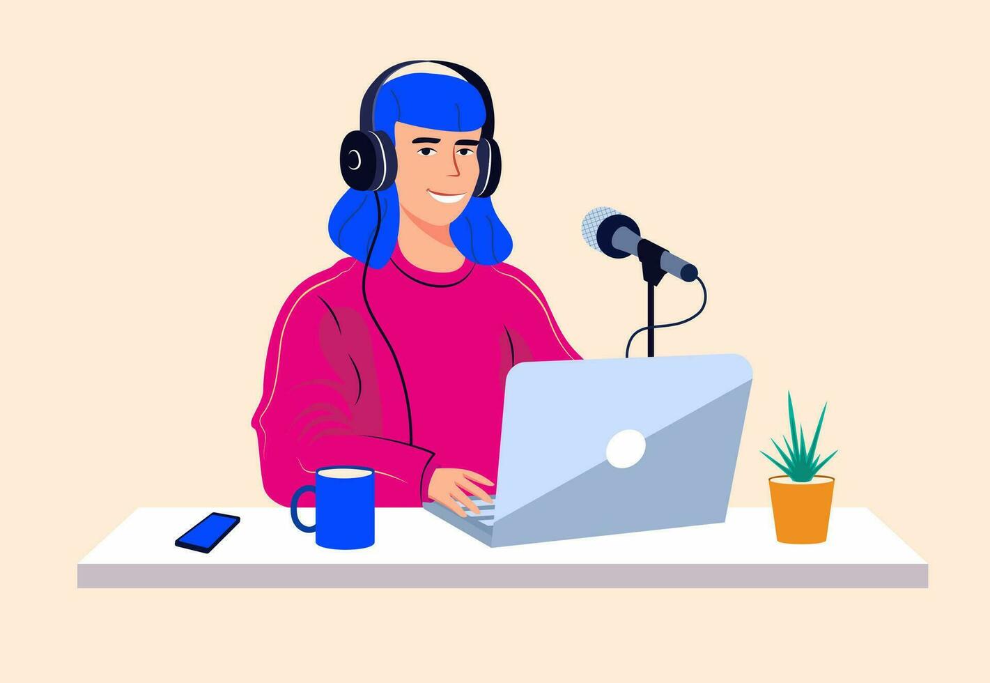 Podcast women cartoon style vector illustration