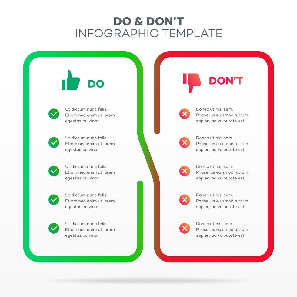 hacer y no infografía modelo vector