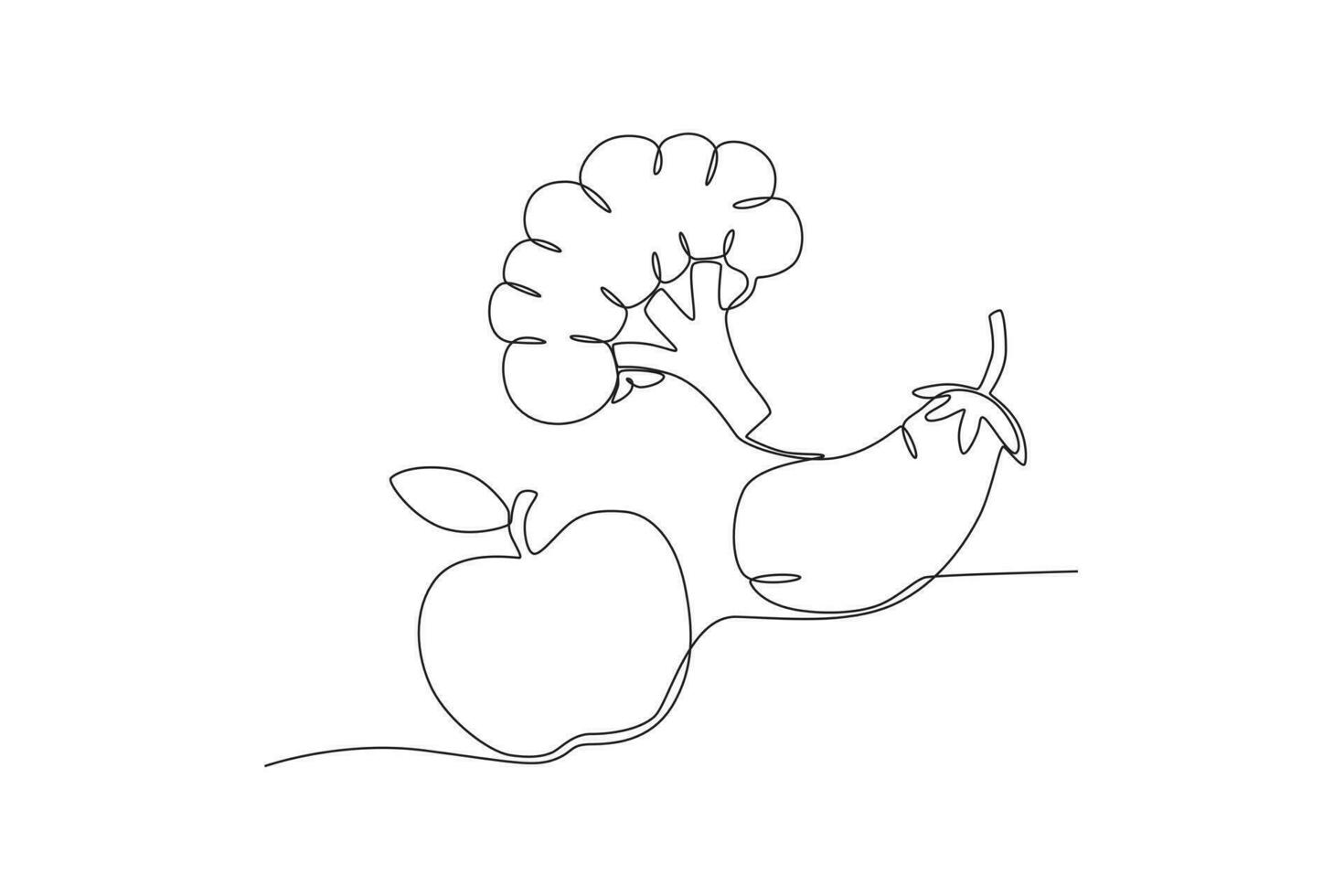 Broccoli, apple, and, eggplant vector