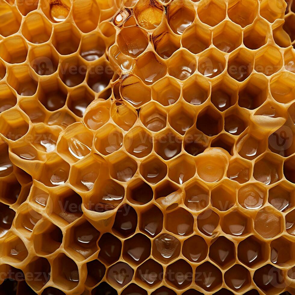photorealistic image of honeycombs. pattern with yellow honeycombs, structure. ai generated photo