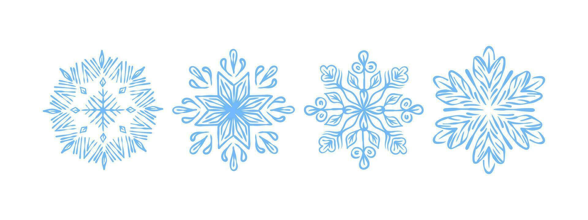 Snowflakes sketch set. Hand Drawn snowflakes. Snowflake different icons. Vector scalable graphics