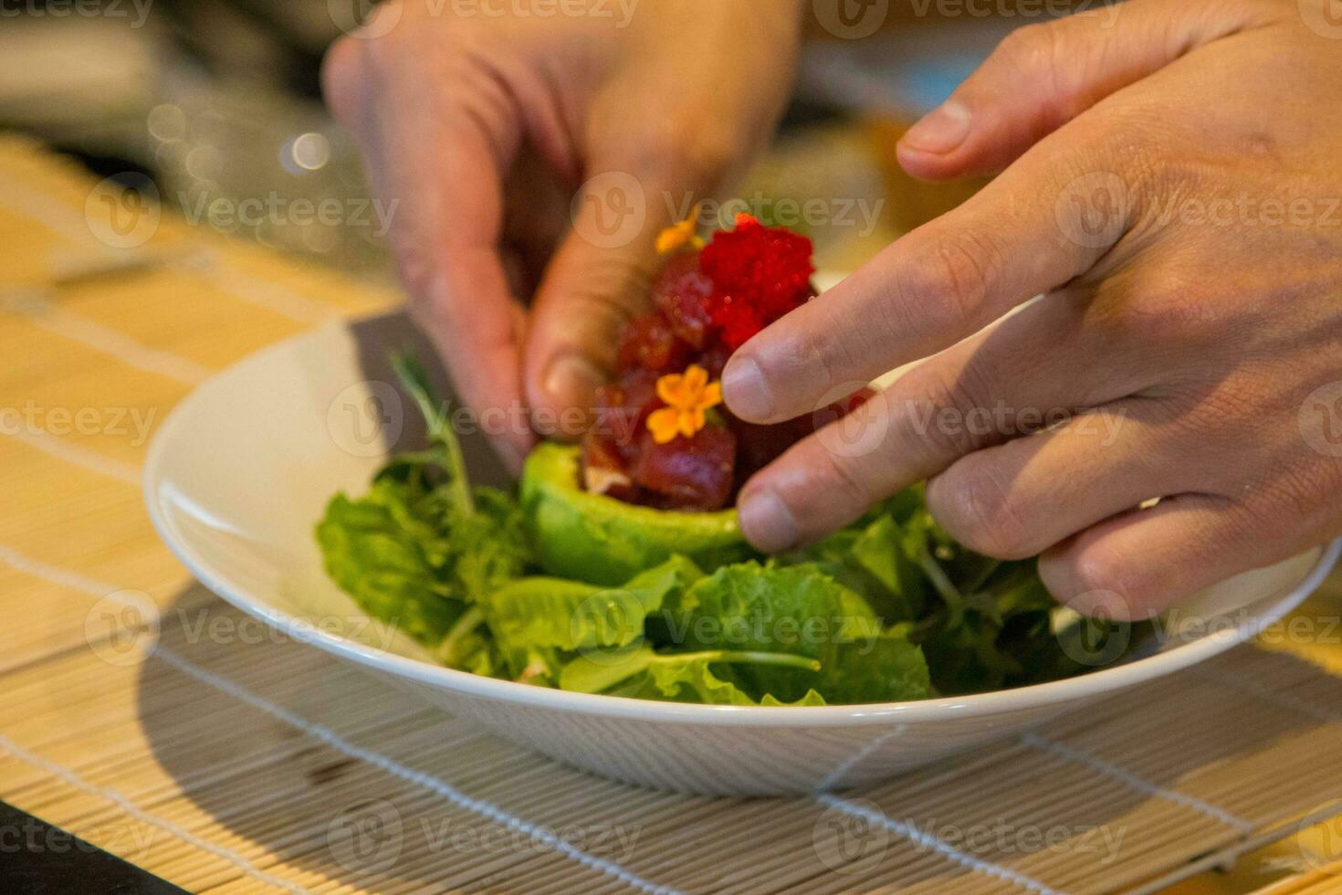 Making Ahi Tuna avocado salad photo