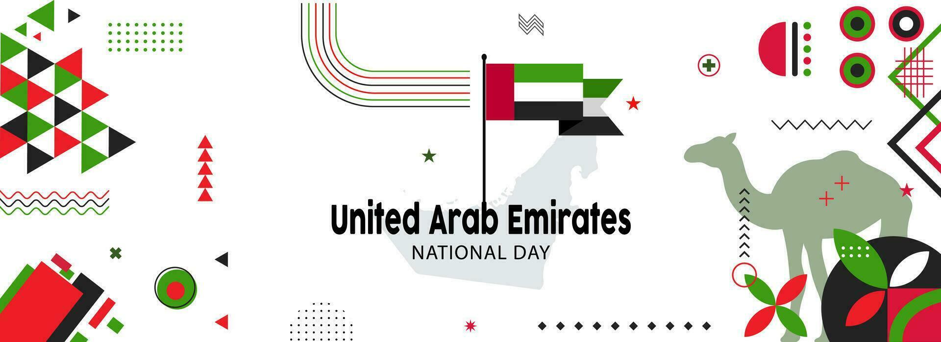 Map and flag of united arab emirates national or independance day banner. flag colors theme background and geometric abstract retro modern colorfull design vector