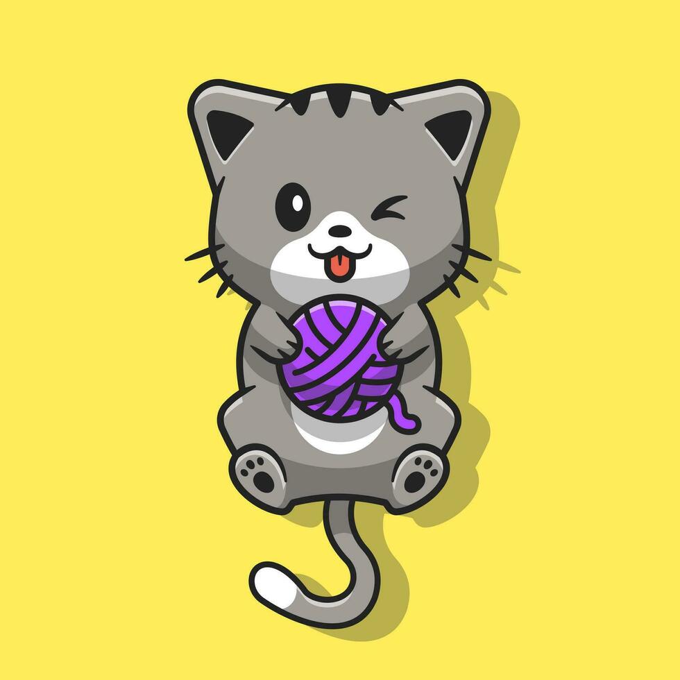 lindo gato jugando hilo bola dibujos animados vector icono ilustración. concepto de icono de naturaleza animal vector premium aislado. estilo de dibujos animados plana