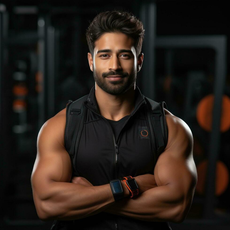 handsome indian young man in sport wear in sporting club photo