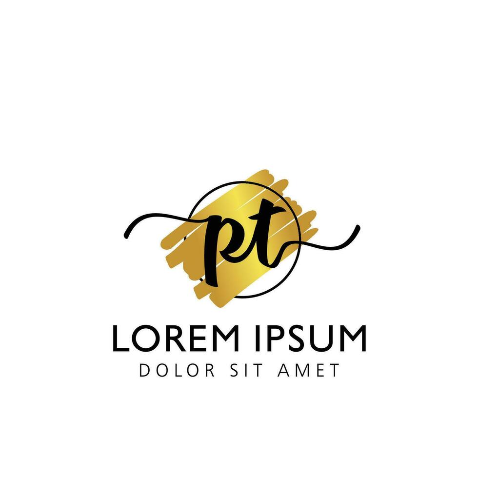 PT Initial Handwriting gold Brush Template Design vector
