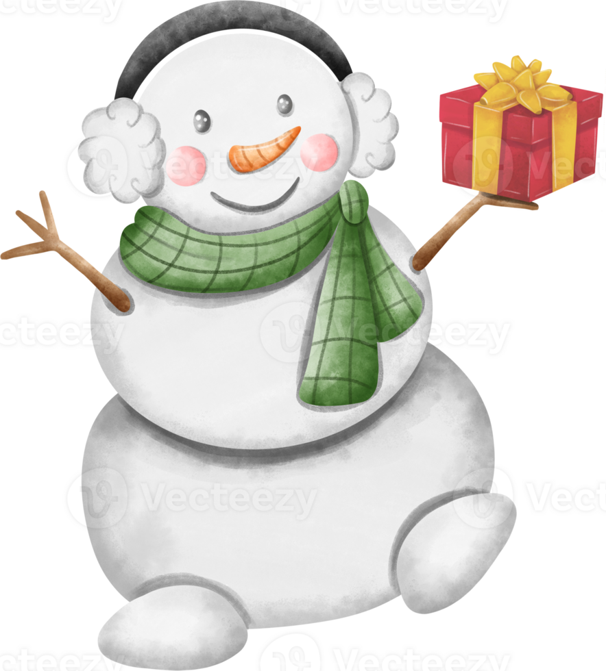 sneeuwman Kerstmis karakter met geschenk png