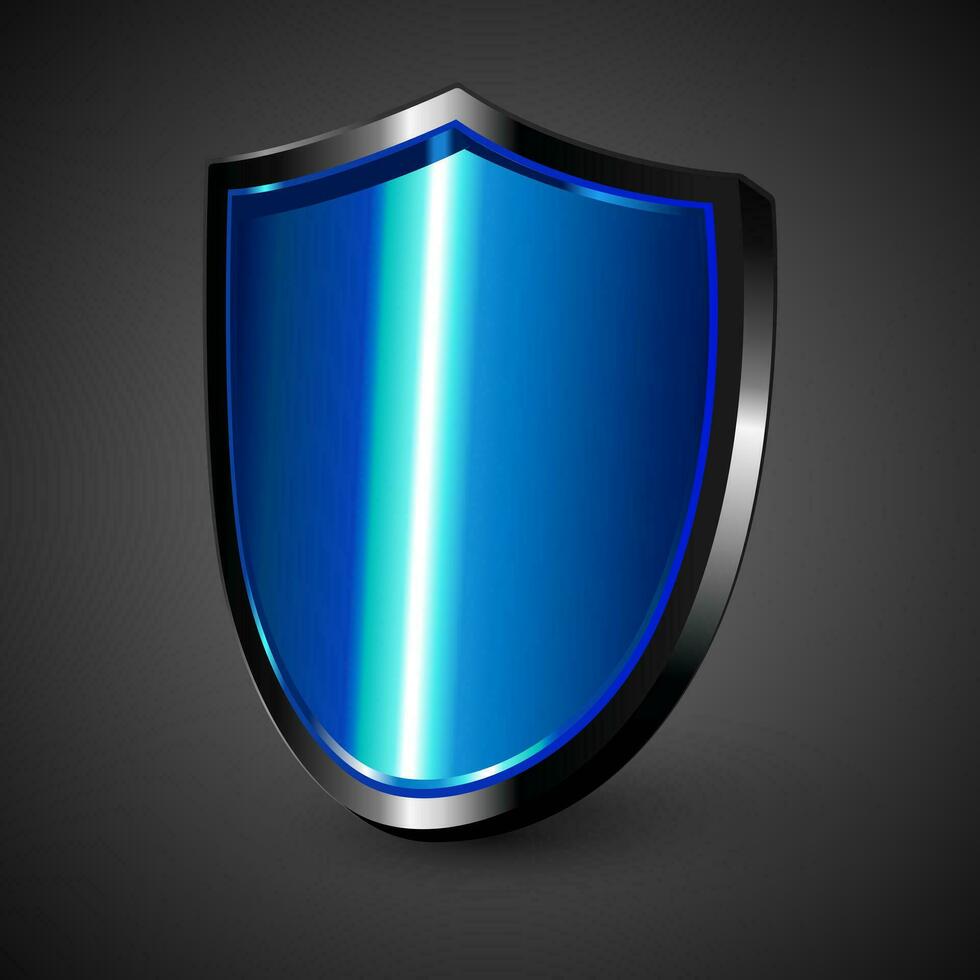 3d blue metal protective shield icon vector