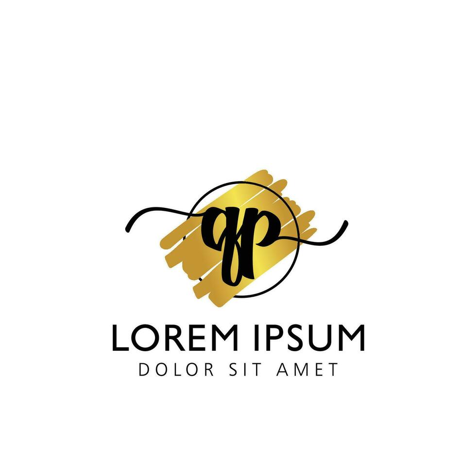 QP Initial Handwriting gold Brush Template Design vector