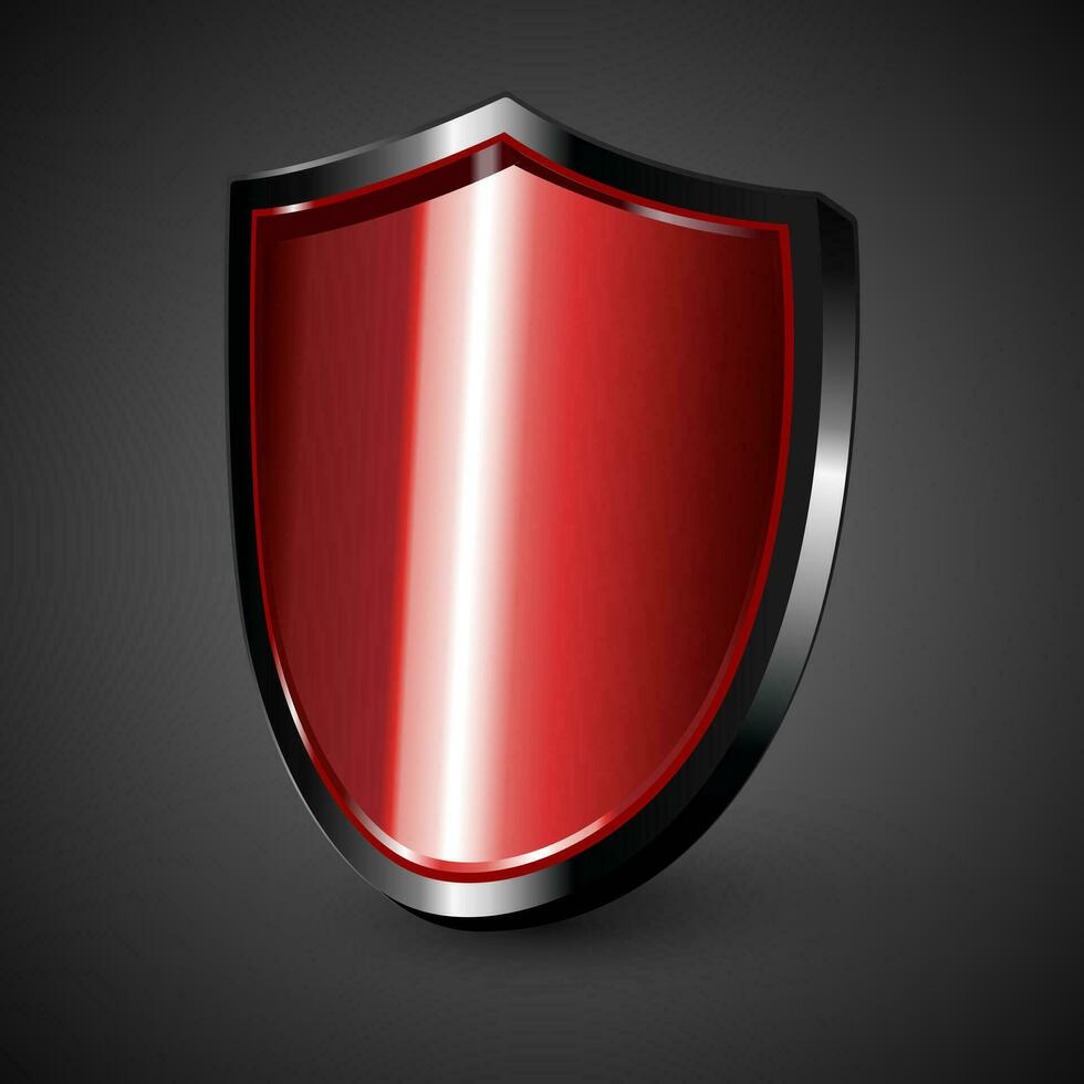 3d red metal protective shield icon vector