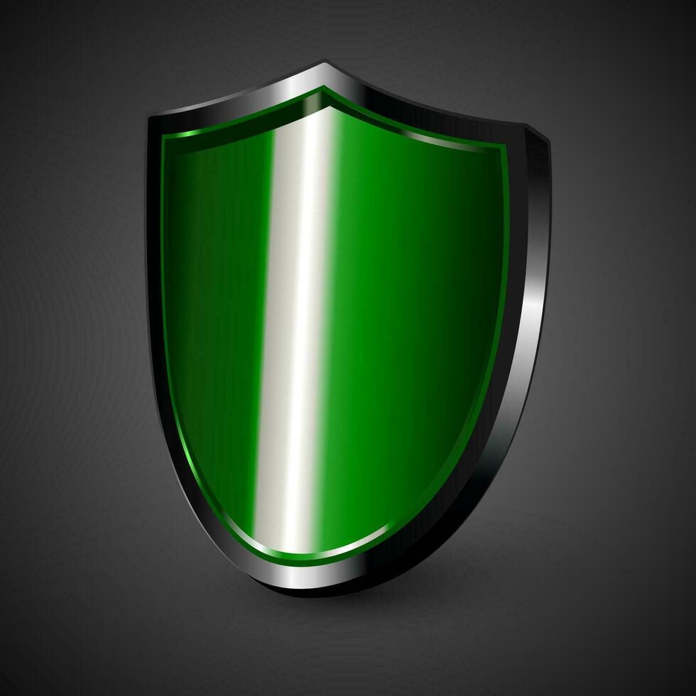 3d green metal protective shield icon vector