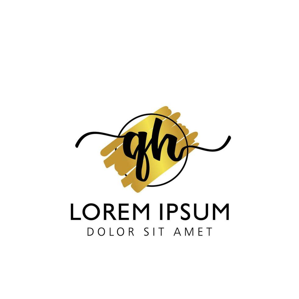 QH Initial Handwriting gold Brush Template Design vector