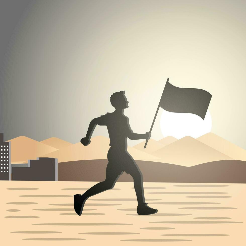 un hombre es corriendo con un bandera vector