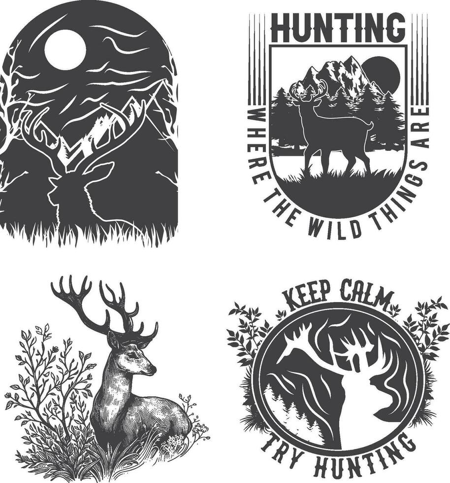 Set of Adventure Illustrations Featuring Vector Hunting Scenes