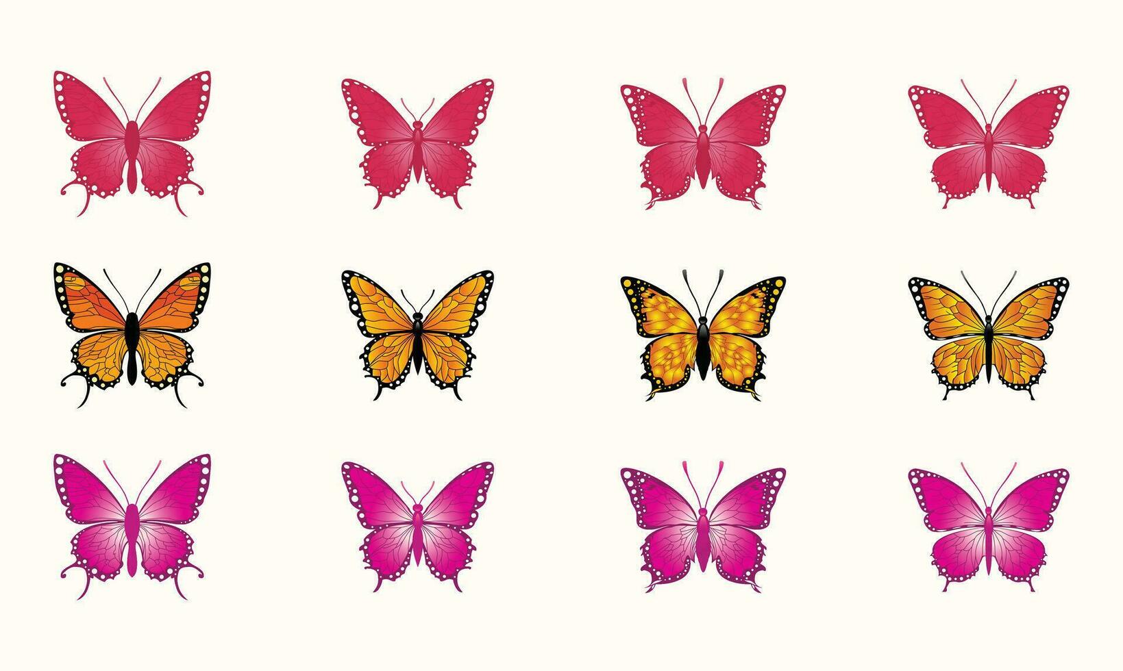 Big collection of colorful butterflies. Vector set