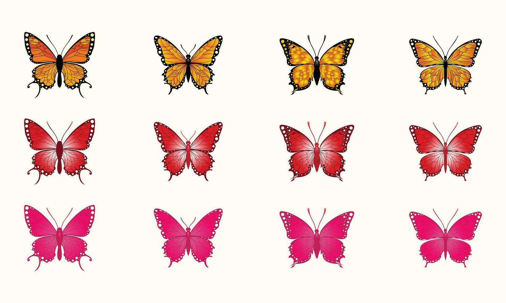 Big collection of colorful butterflies. Vector set