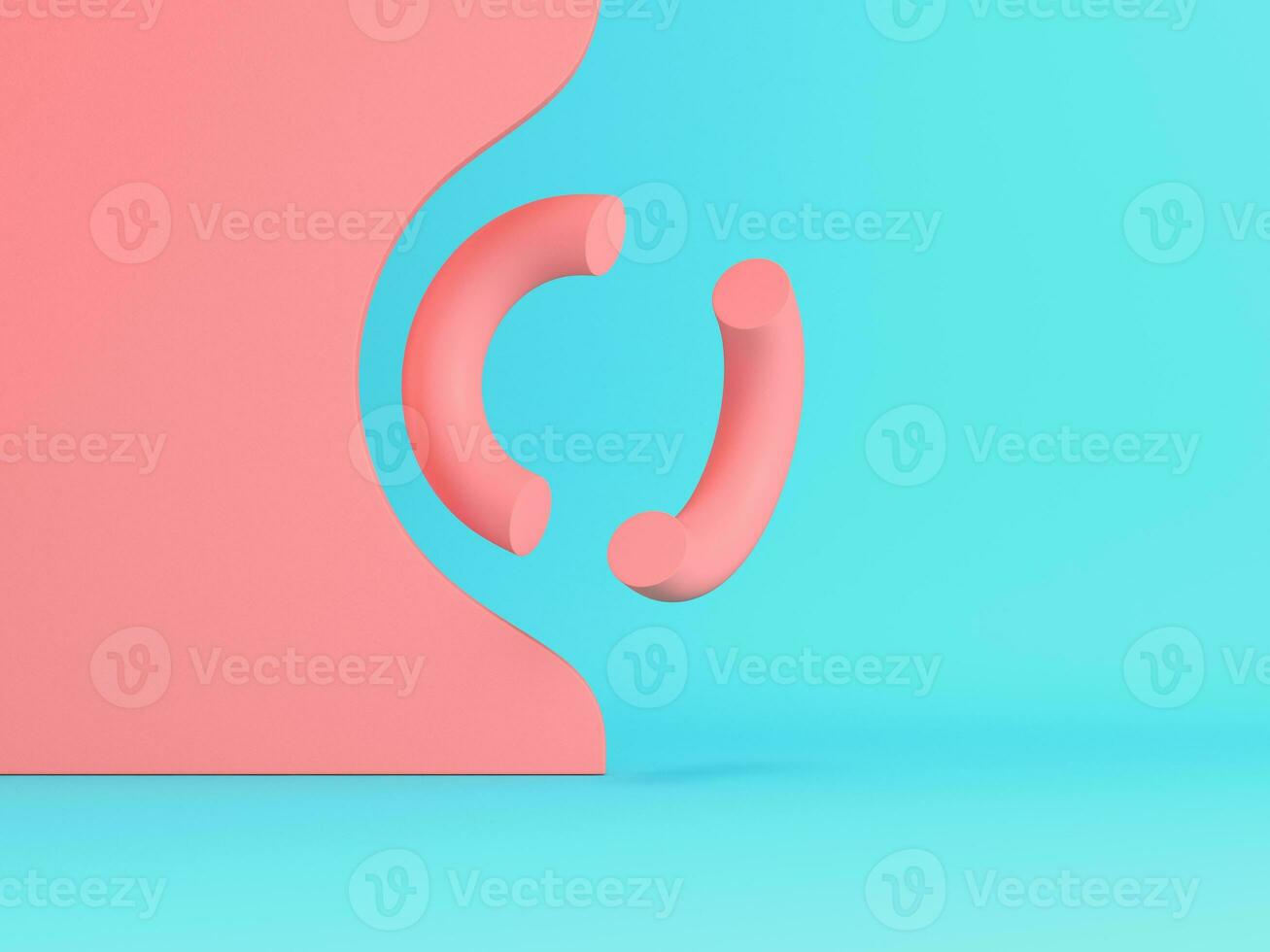 Abstract pink geometrical shapes on bright blue background in pastel colors. Minimalism concept photo