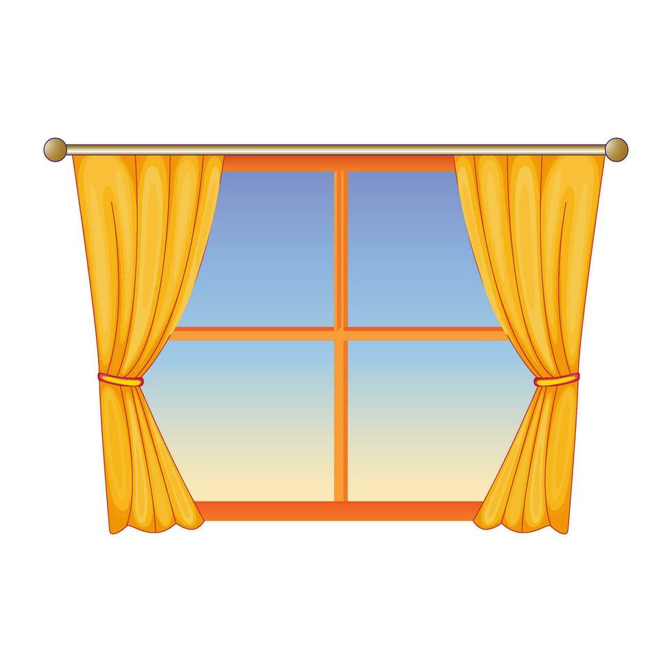 Open Window With Yellow Curtains 31213516 Vector Art at Vecteezy