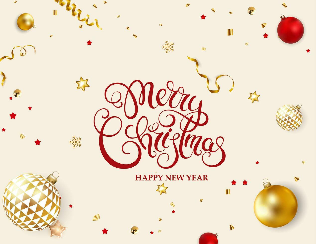 alegre Navidad y contento nuevo año elegante tipografía saludo en beige fiesta antecedentes vector