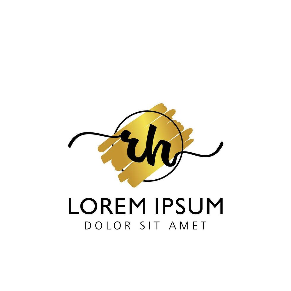 RH Initial Handwriting gold Brush Template Design vector