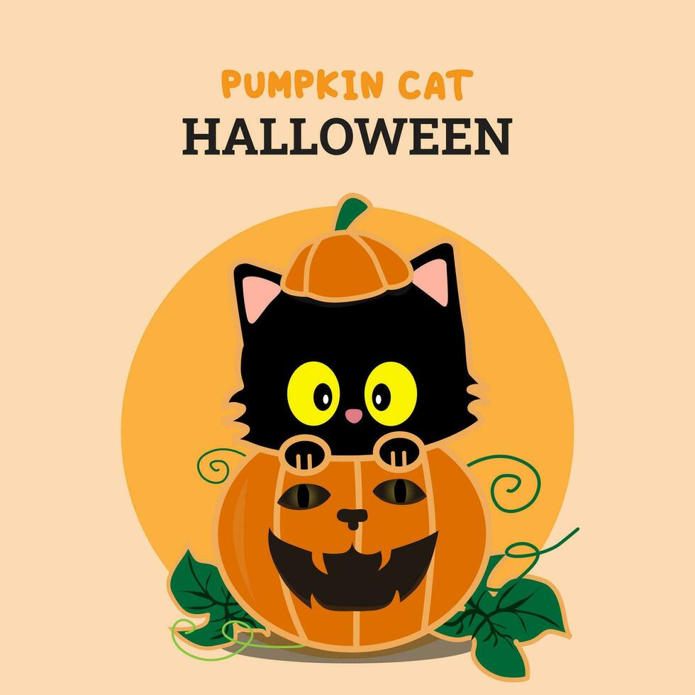 linda negro gato calabaza dibujos animados vector icono ilustración. animal Víspera de Todos los Santos icono concepto aislado prima vector. plano dibujos animados estilo Pro vector