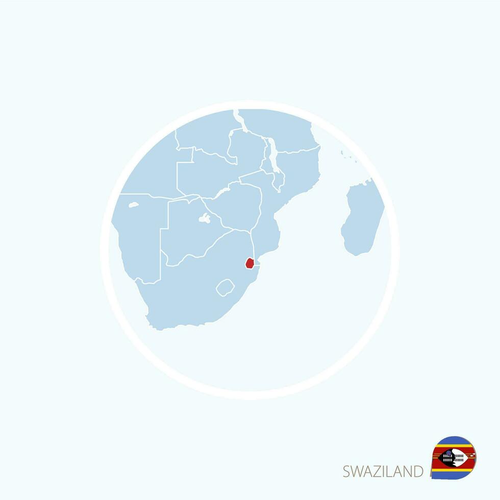 Map icon of Swaziland. Blue map of Africa with highlighted Swaziland in red color. vector