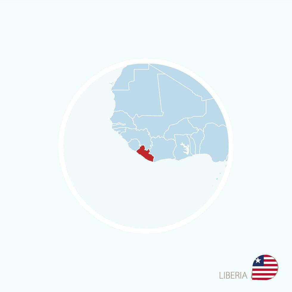 Map icon of Liberia. Blue map of Africa with highlighted Liberia in red color. vector