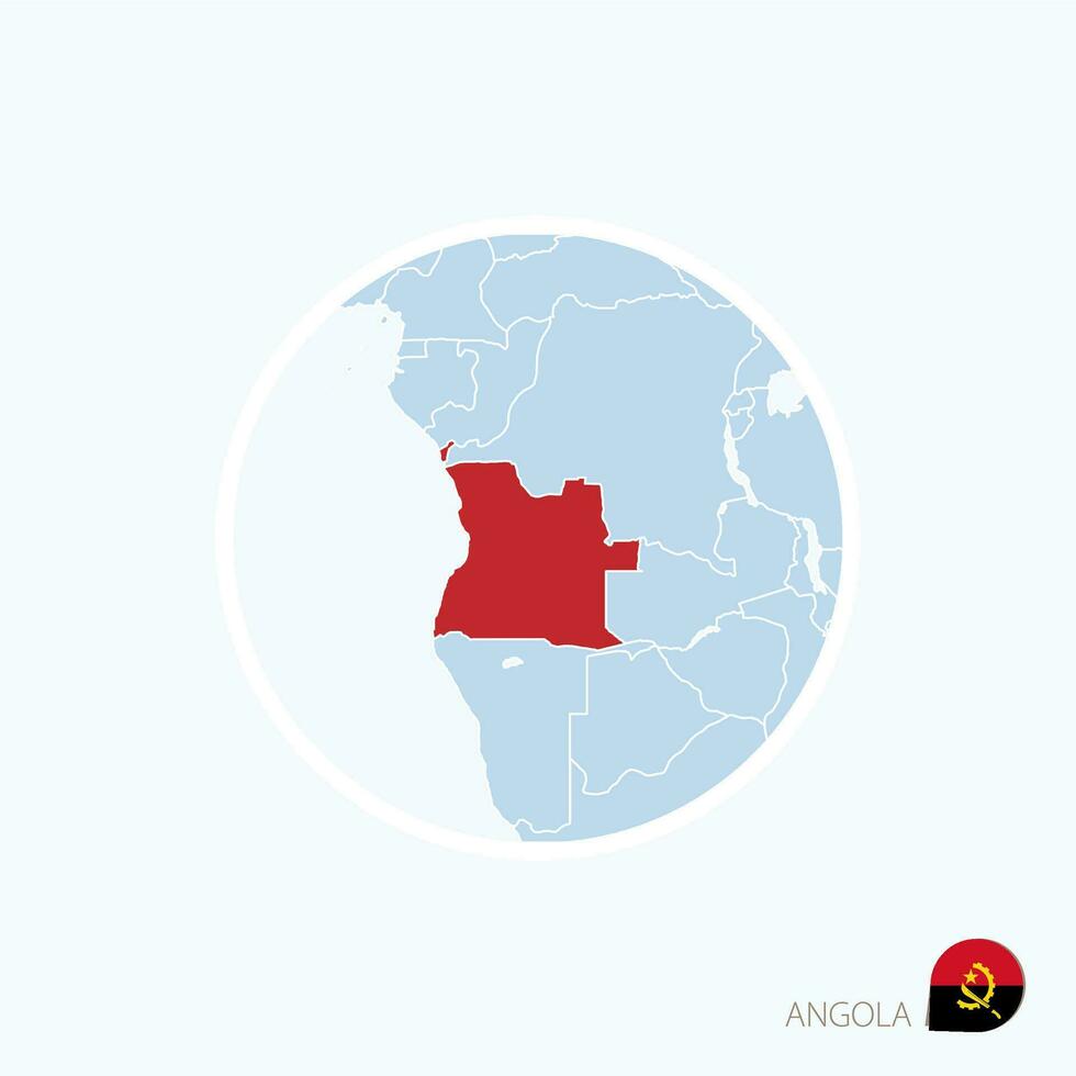 Map icon of Angola. Blue map of Africa with highlighted Angola in red color. vector