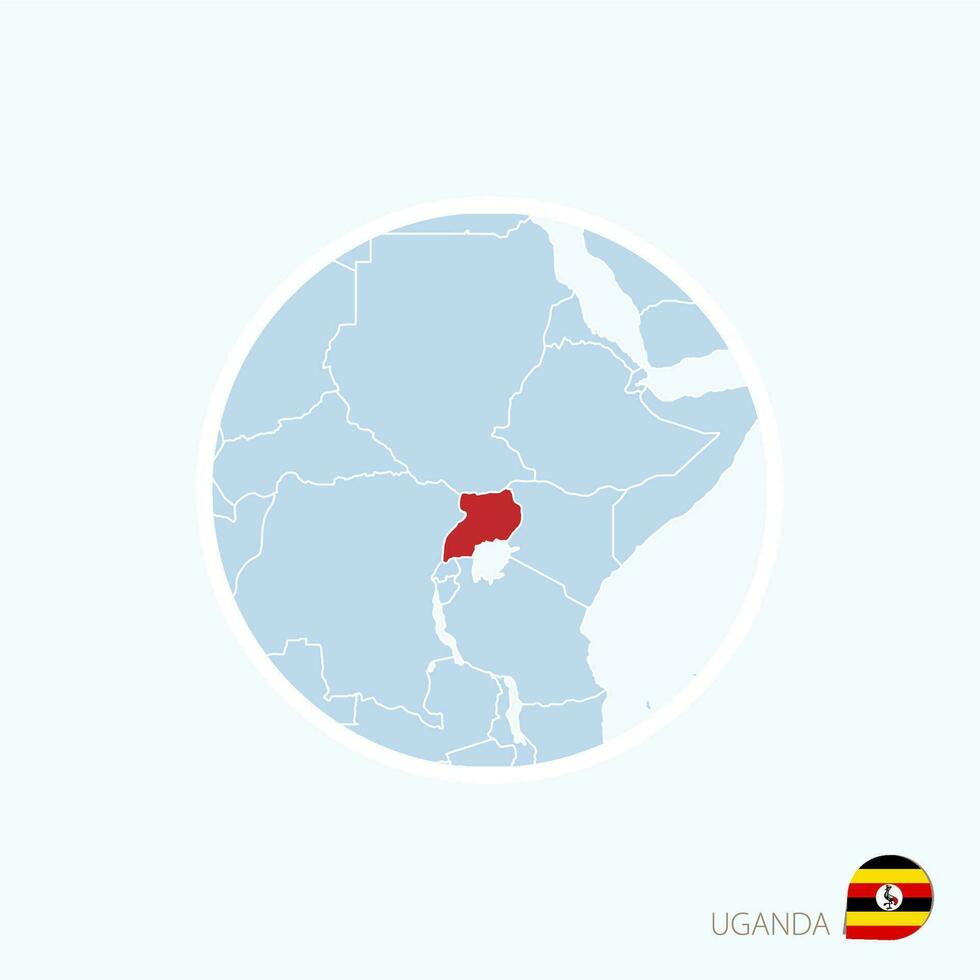 Map icon of Uganda. Blue map of Africa with highlighted Uganda in red color. vector