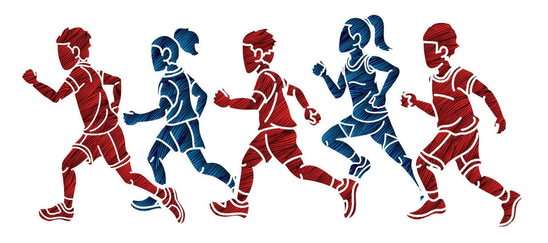 Group of Children Running Together Sport  Graphic vector