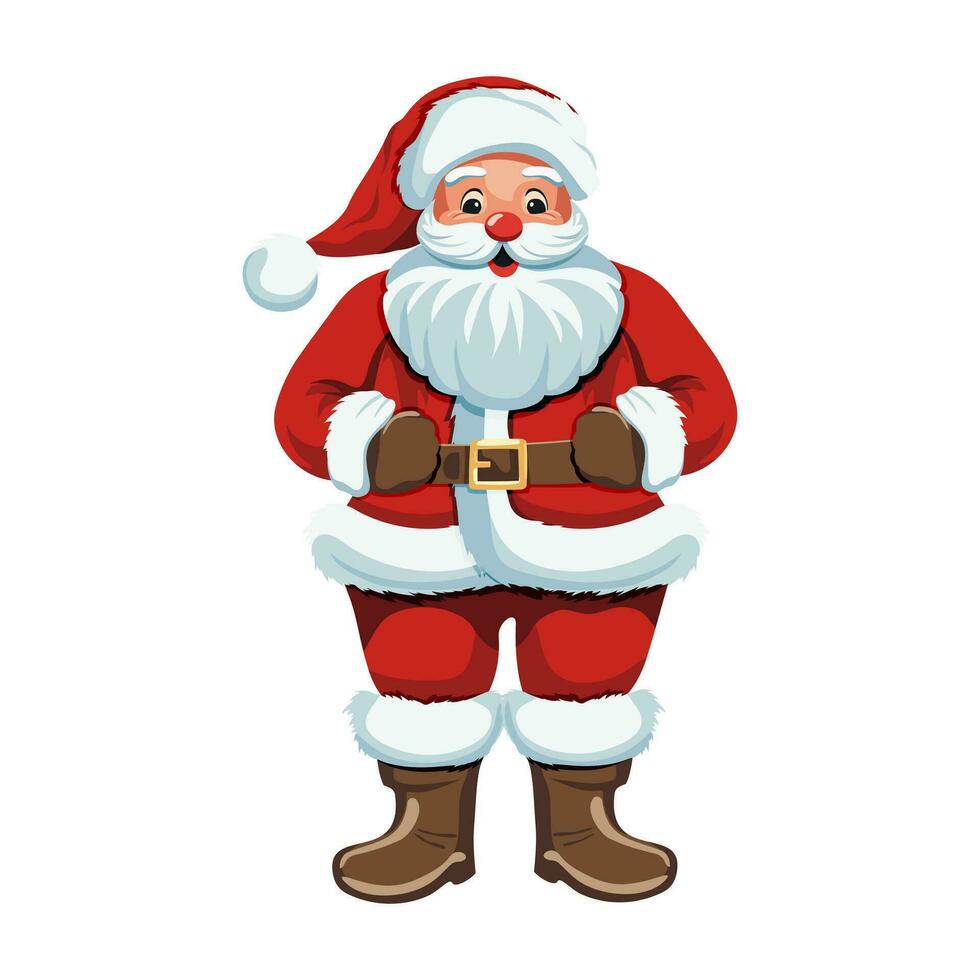 Cheerful cartoon Santa Claus in a red suit. Traditional Christmas and New Year character. Isolated Santa Claus design in flat style. Vector illustration.