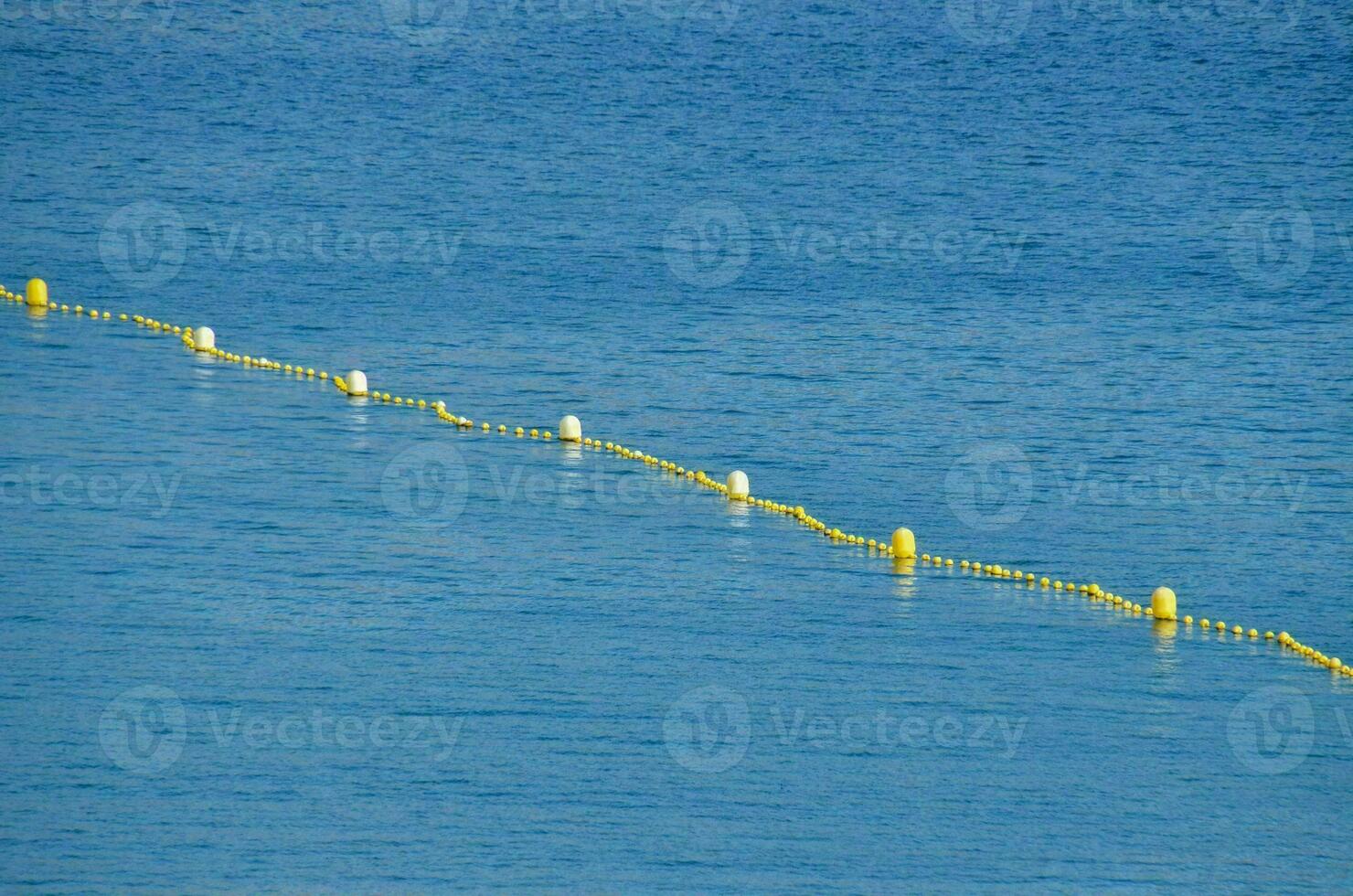 a row of yellow balls in the water photo