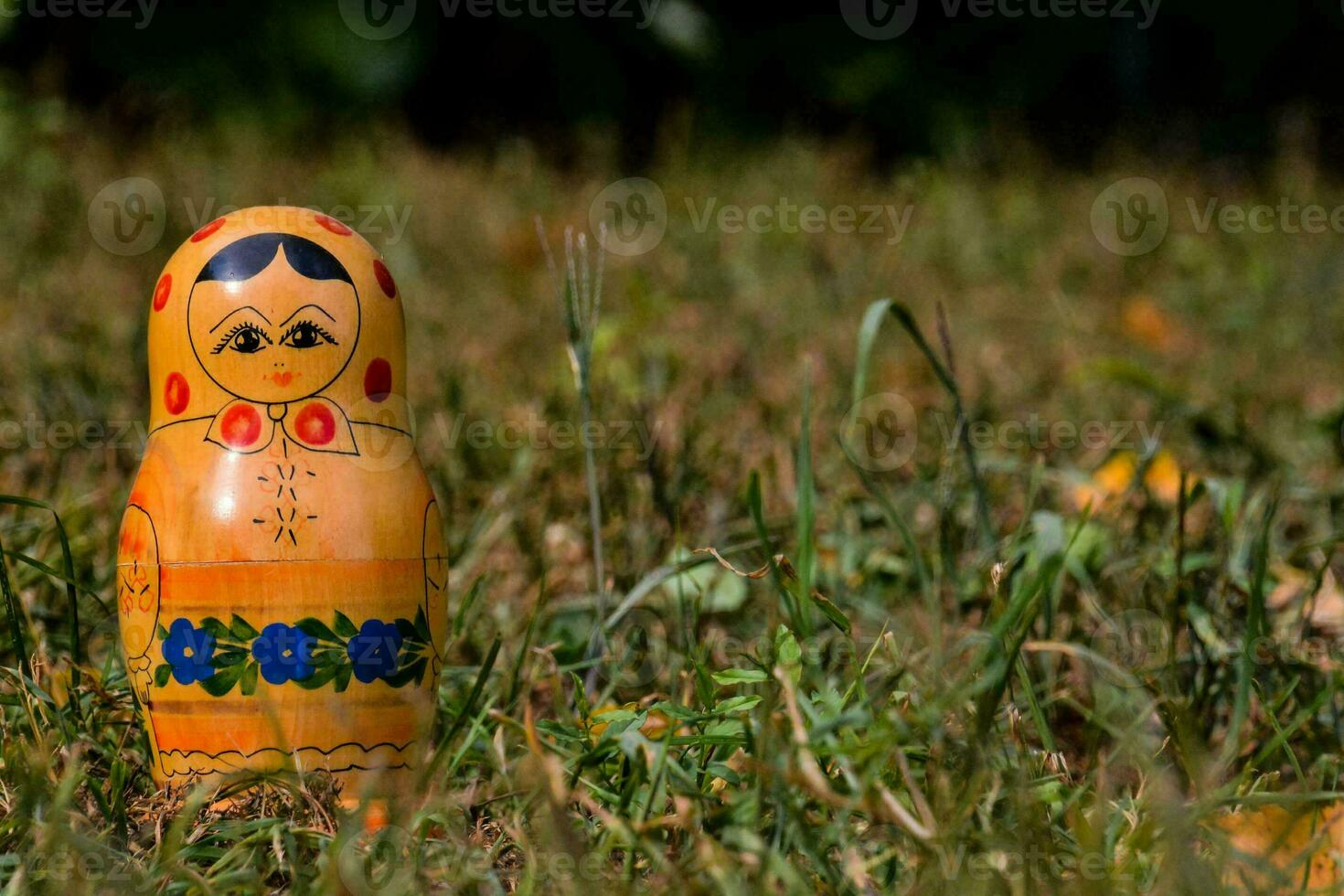 a russian doll sitting in the grass photo