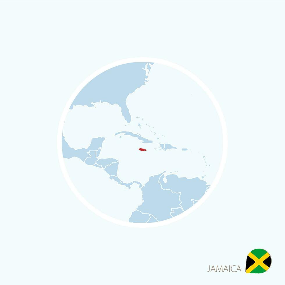 Map icon of Jamaica. Blue map of America with highlighted Jamaica in red color. vector