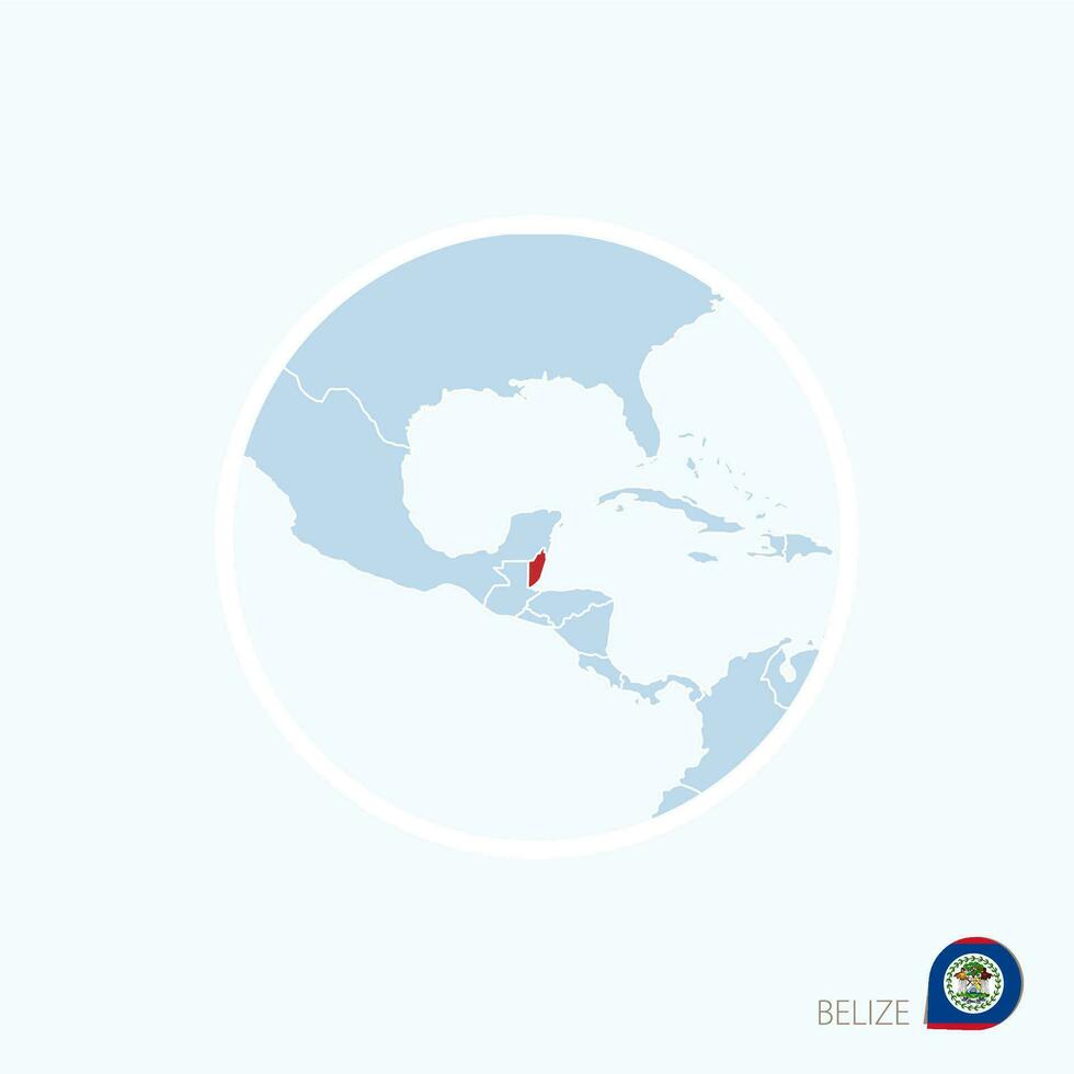 Map icon of Belize. Blue map of Central America with highlighted Belize in red color. vector