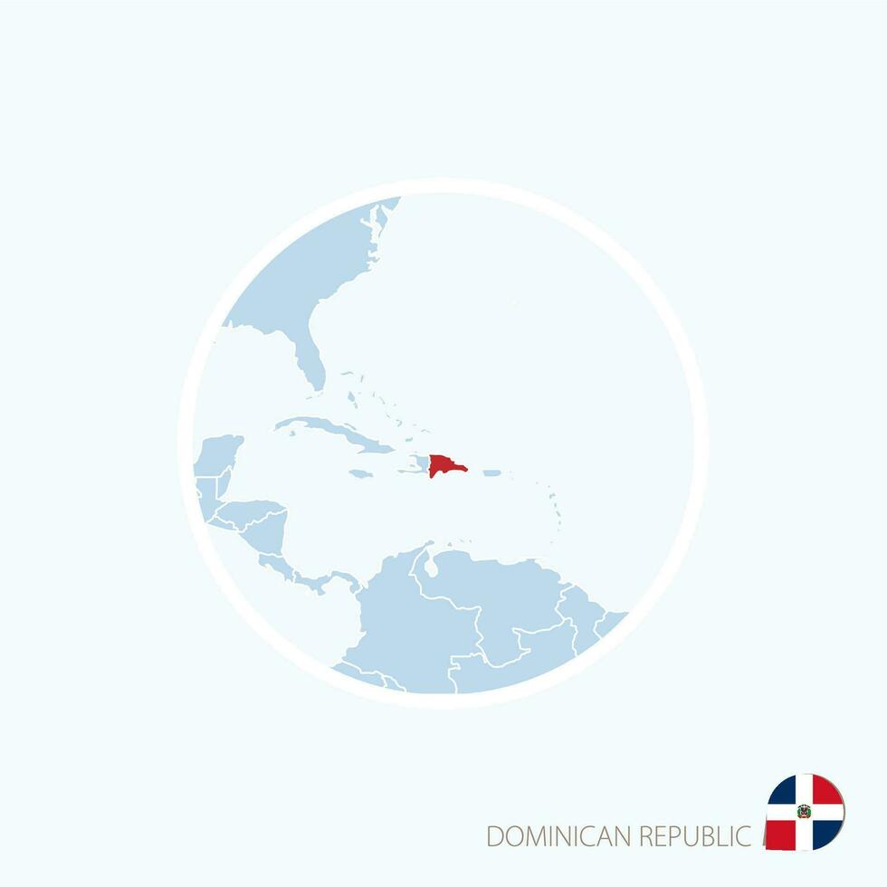 Map icon of Dominican Republic. Blue map of Caribbean with highlighted Dominican Republic in red color. vector