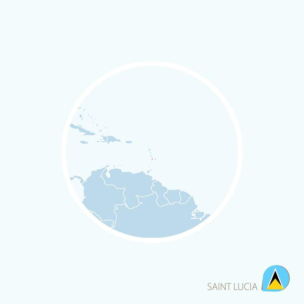 Map icon of Saint Lucia. Blue map of America with highlighted Saint Lucia in red color. vector