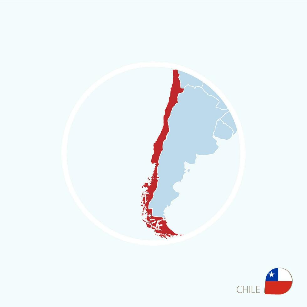 Map icon of Chile. Blue map of Europe with highlighted Chile in red color. vector