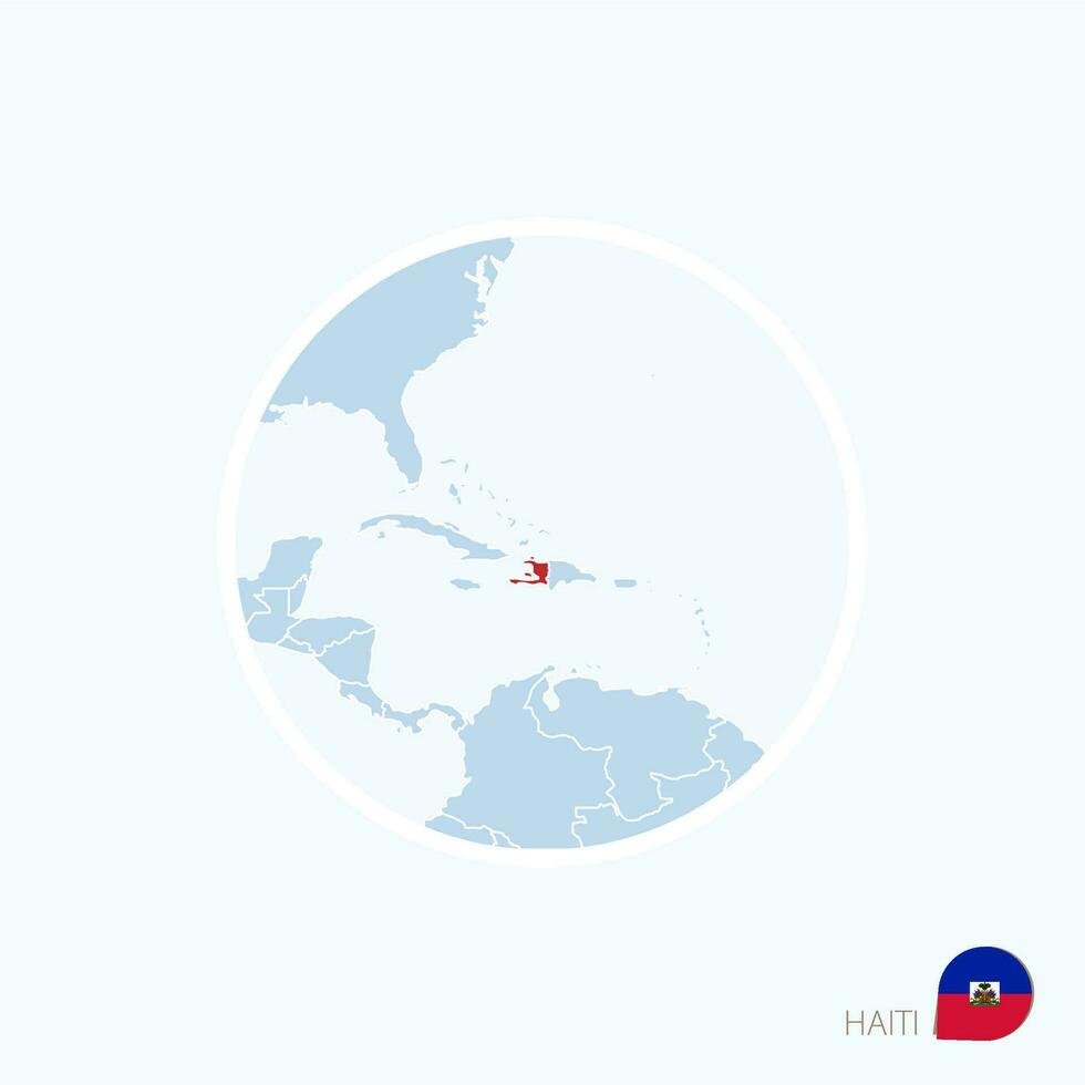 Map icon of Haiti. Blue map of Caribbean with highlighted Haiti in red color. vector